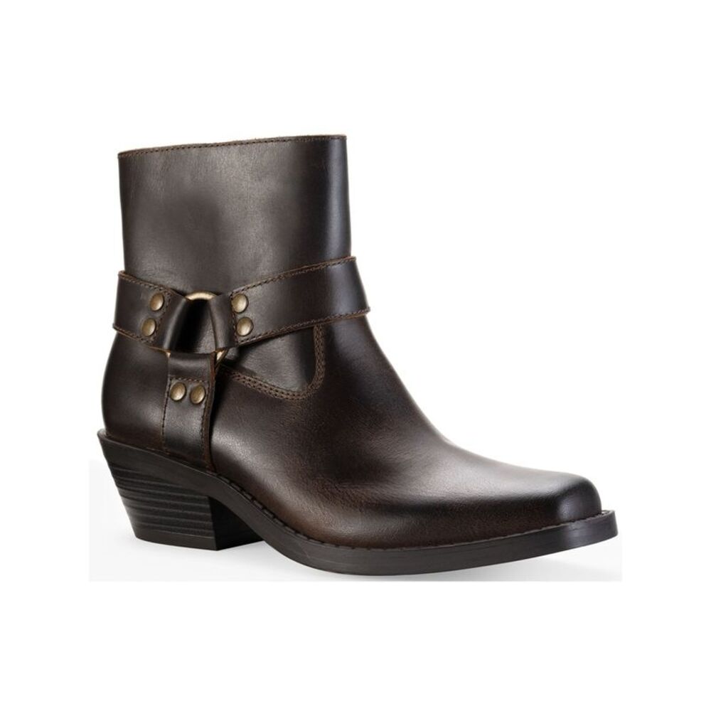 SUN STONE Womens Brown Non-Slip Square Toe Stacked Heel Zip-Up Leather Booties 5